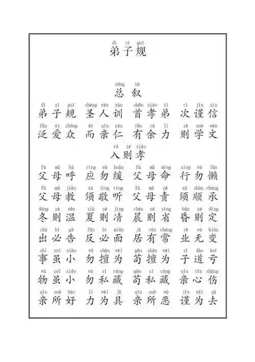 弟子规全文带拼音a4打印完美版少儿启蒙