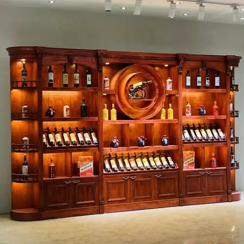 实木红酒展示柜葡萄酒白酒萄葡酒展示架复古直播带灯定制红酒柜