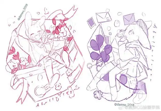 绘画超话#绘画参考##绘画素材#q版双人cp模板参考