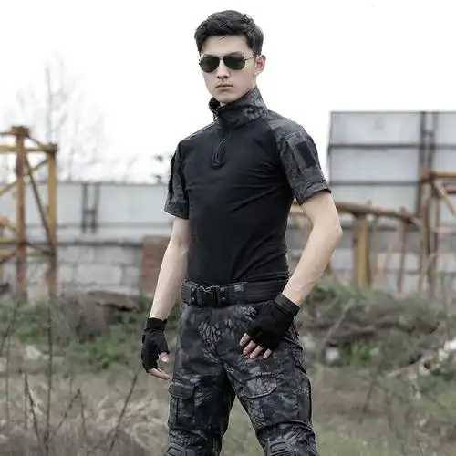 黑色短袖蛙服套装特种兵作训服夏装户外军迷真人cs训练作战服