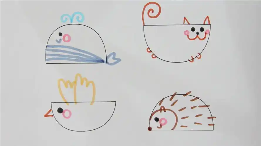 周五创意美术课--用半圆形画动物_哔哩哔哩 (゜-゜)つロ 干杯~-bili
