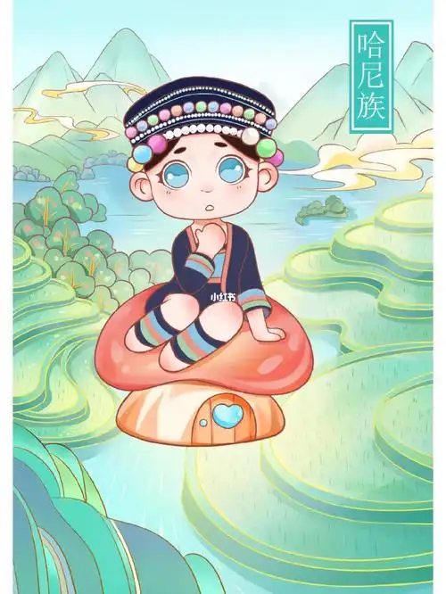 原创民族风插画/q版哈尼族可爱少女