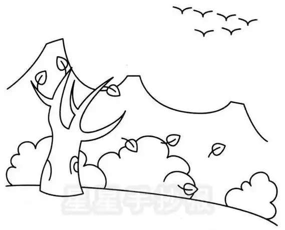 秋韵落叶主题简笔画