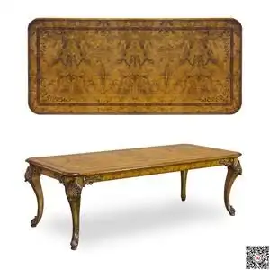 jansen进口欧洲古典家具欧美式实木雕刻法式镶嵌拼花卡梅尔长餐桌