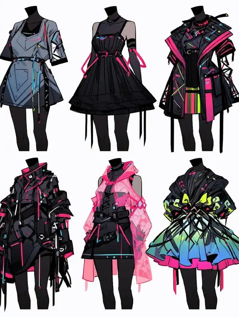 服装设计展示效果图,赛博朋克风系列