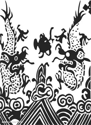 线条黑白双龙戏珠图片