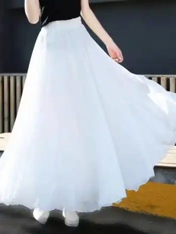 冰虞540度8米三层雪纺半身裙长裙a字蓬蓬裙高腰大摆裙子红色裙舞蹈裙