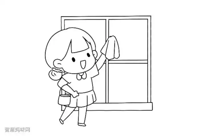 五一劳动节简笔画 打扫卫生擦玻璃简笔画 - 智慧妈咪网