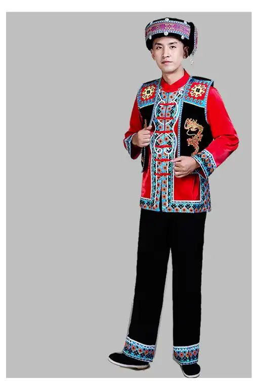 土家族服装男少数民族服装男成人中国风男彝族新款舞蹈表演服演出套装