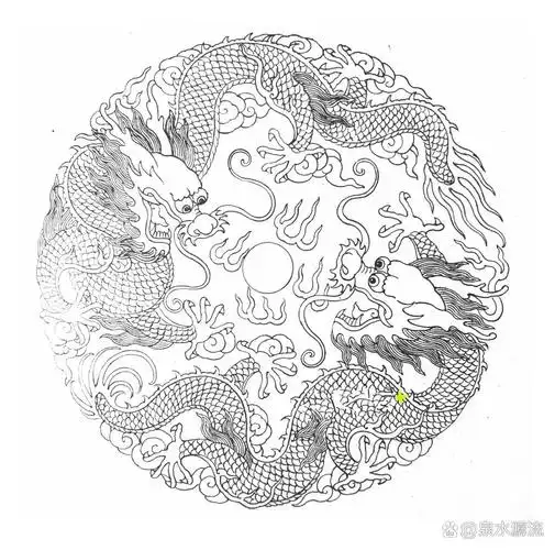 传统纹样线稿 双龙戏珠