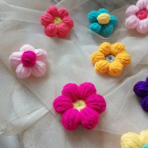 木子柯柯雅风胸针饰品手工编织泡芙花朵毛线胸针