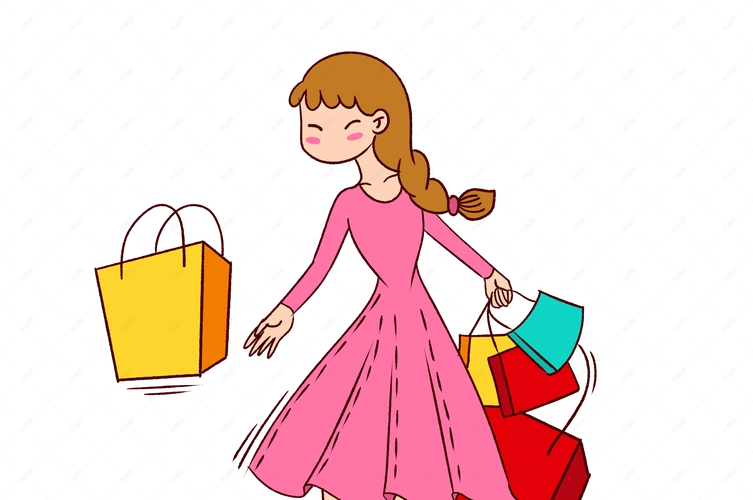手绘卡通双十一购物双11女生购物逛街