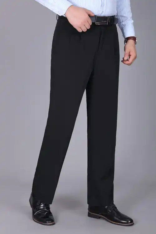 富贵鸟中老年西裤男父亲夏季薄款高腰深档宽松双褶加肥加大码长裤