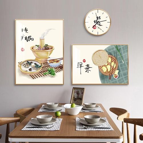 日式带时钟表创意组合画可爱卡通餐厅装饰画面酒馆挂画饭厅墙壁画