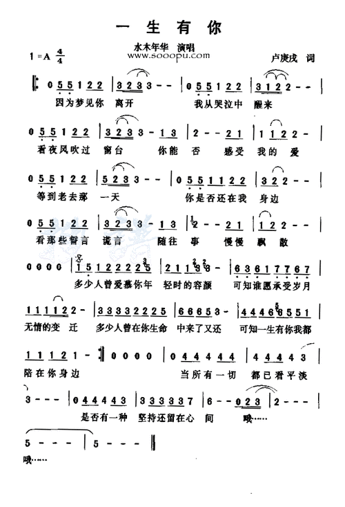 一生有你 水木年华 歌谱 简谱