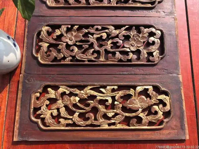 【民国】古玩木雕镂空花板一套