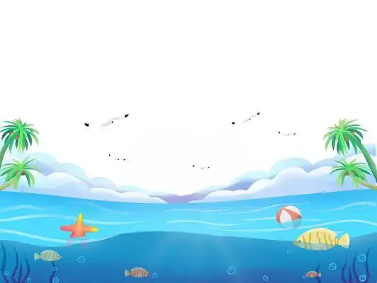 彩色手绘卡通大海海边椰树夏天海洋生物元素png素材