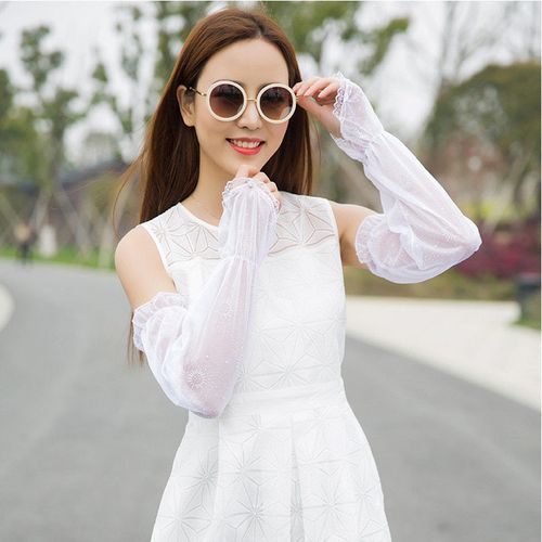 侯之新品冰丝袖晒冰丝袖套女夏宽松薄新款户外袖子手臂护臂蕾丝袖冰袖