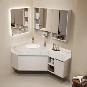 定制三角洗手盆柜组合切角小户型卫生间洗脸盆异形墙角岩板浴室柜