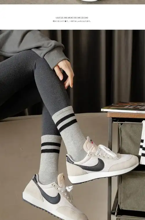 鲨鱼裤配的袜子女黑白色外穿中筒袜纯棉网红款学生运动长袜ins潮1白1