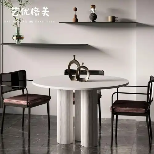 艺优格美意式圆餐桌北欧实木桌家用小户型简约哑光轻奢大理石餐桌