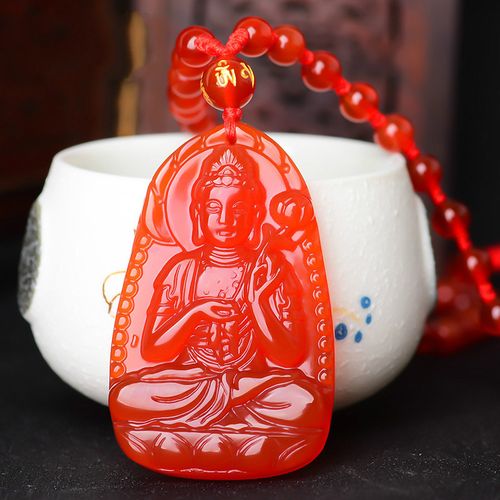 慈灵阁红玛瑙大势至菩萨吊坠十二生肖属马本命佛水晶项链男士女礼物