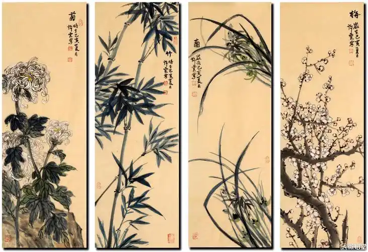 四条屏(梅兰竹菊)欣赏