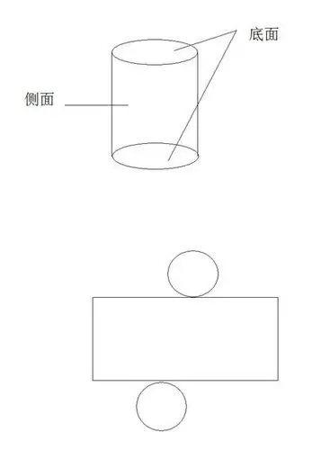 画一个圆柱并画出它的展开图,标出各部分名称.
