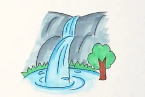 上面就是瀑布简笔画的教学了,在对瀑布进行刻画时,重点画出瀑布的水流