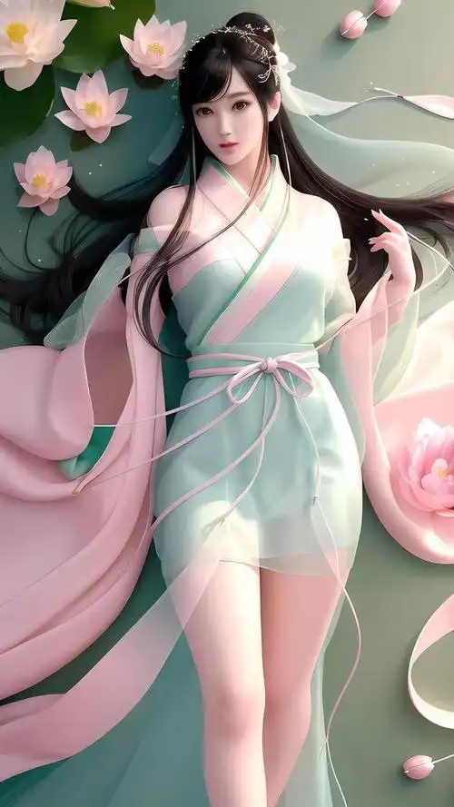 国风动漫穿着汉服的荷花女孩