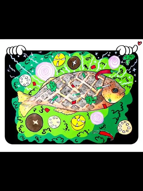 创意美术  #儿童画  #烤鱼  #画画  #艺术  #创意  #儿童画  #绘画