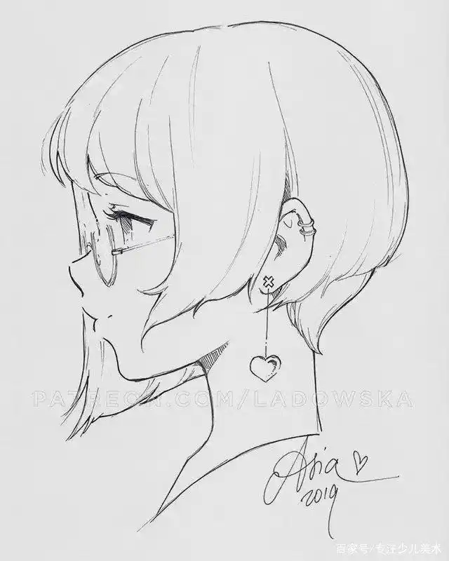 黑白线描动漫人物~美少女头像