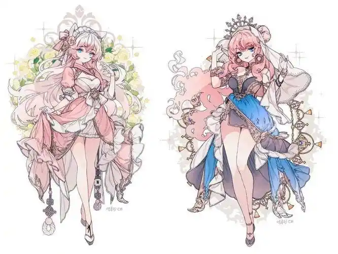 动漫少女华丽礼服服饰设计素材分享~-服装服装时装画/手绘技巧-cfw