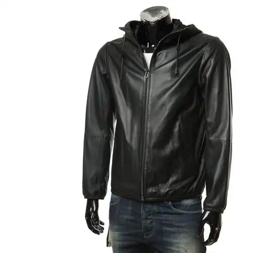 armani阿玛尼ea鹰标男士连帽真皮皮夹克外套皮衣皮衣