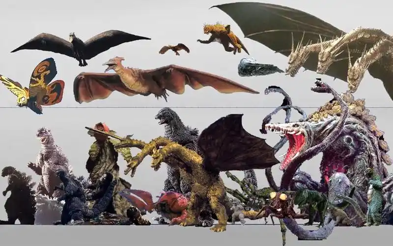 哥斯拉 电影全登场怪兽体型比例图_哔哩哔哩_bilibili