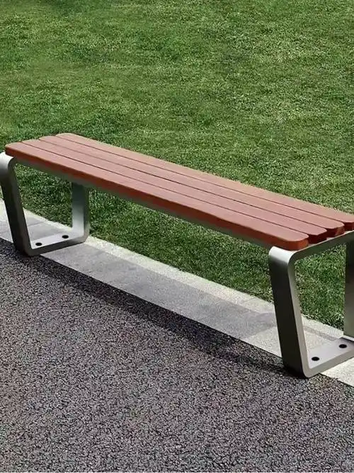 不锈钢公园椅户外长椅实木景观室外座椅塑木长条椅子靠背