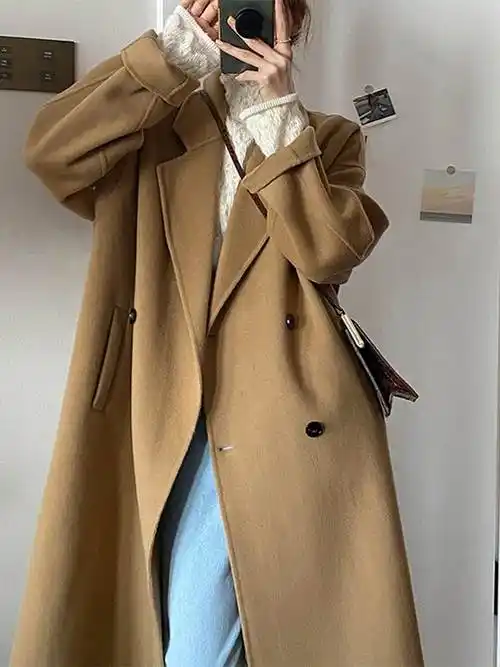 双面羊绒大衣女中长款小个子高级感气质韩系温柔反季羊毛毛呢外套