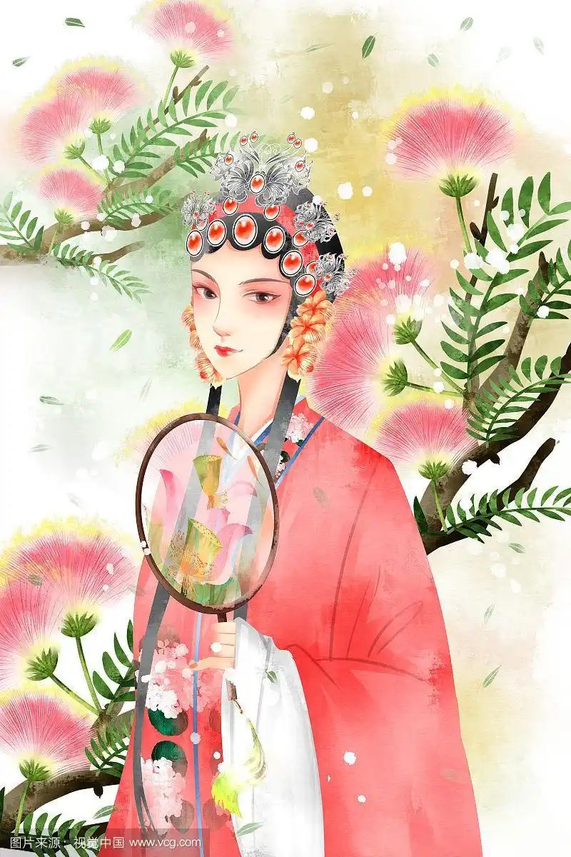 中国风水彩古风京剧人物花旦插画