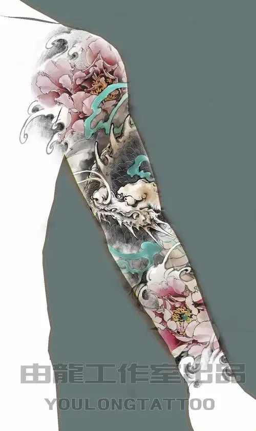 浦东纹身由龙刺青花臂麒麟纹身图
