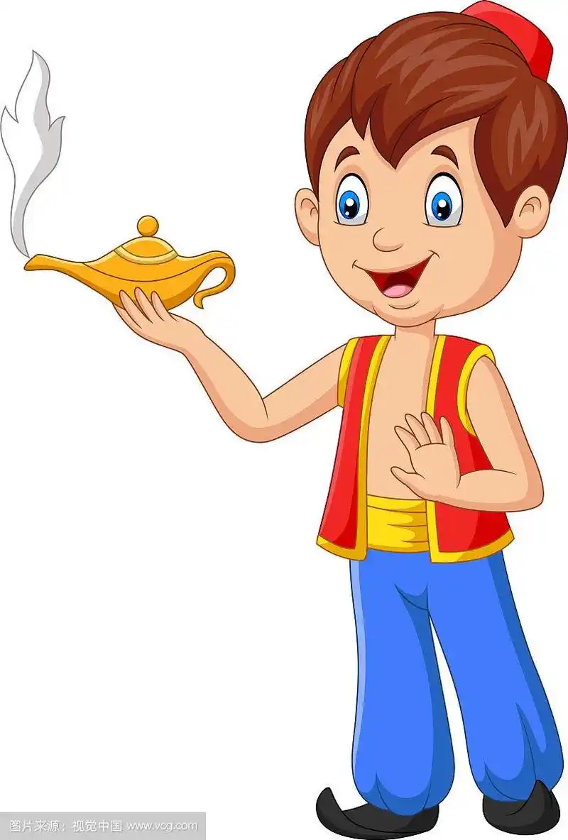 拿着神灯的卡通小阿拉丁