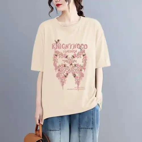 6098女士体恤宽松衣服夏天洋气春秋简约小众辣妹夏装短袖t恤女夏 - 17