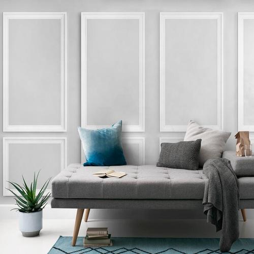 欧式直播间装饰背景墙服装店美容院3d立体石膏线白色墙纸主播 免胶