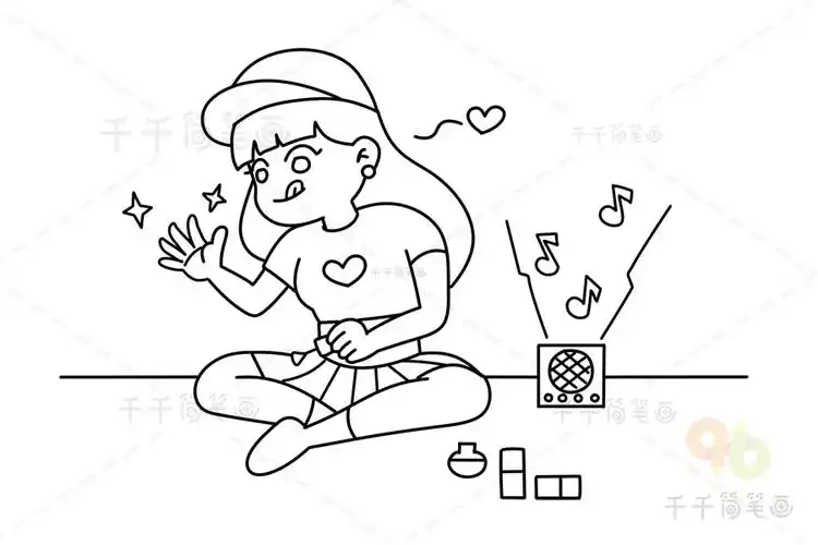 听音乐的女孩简笔画
