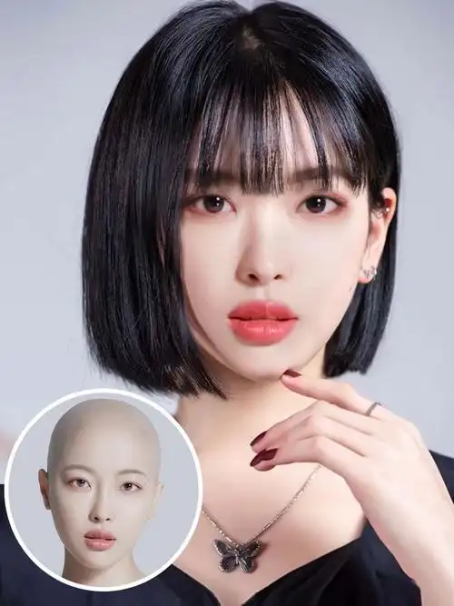 光头假发女全头套式真人发丝化疗时尚波波头短发自然网红中长发套