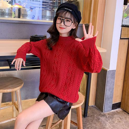 女童麻花毛衣冬季粗毛线加厚保暖线衫复古针织衫打底衫学生毛衣潮