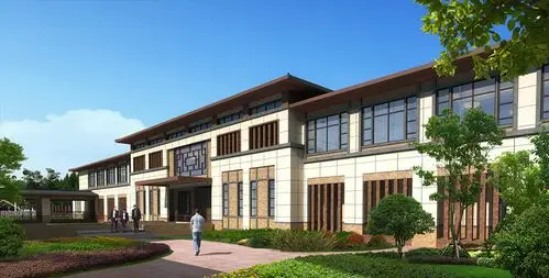 中式风格办公楼建筑外观设计案例效果图说明