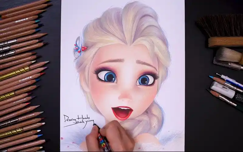 为艾莎女王化一个舞会妆!彩铅手绘冰雪奇缘2 elsa惊艳妆容