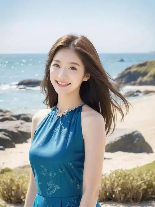 美女,优雅女神降临!清新蓝裙配白纱,甜美笑容彰显高贵气质