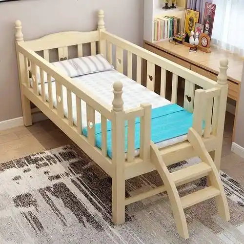 实木床男孩单人小床女孩公主婴儿床带护栏宝宝床加宽拼接大床视频