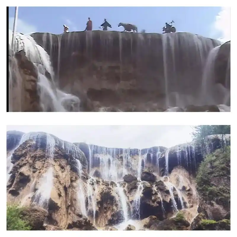 86年版西游记片头曲师徒四人路过瀑布取景地九寨沟珍珠滩瀑布, - 抖音